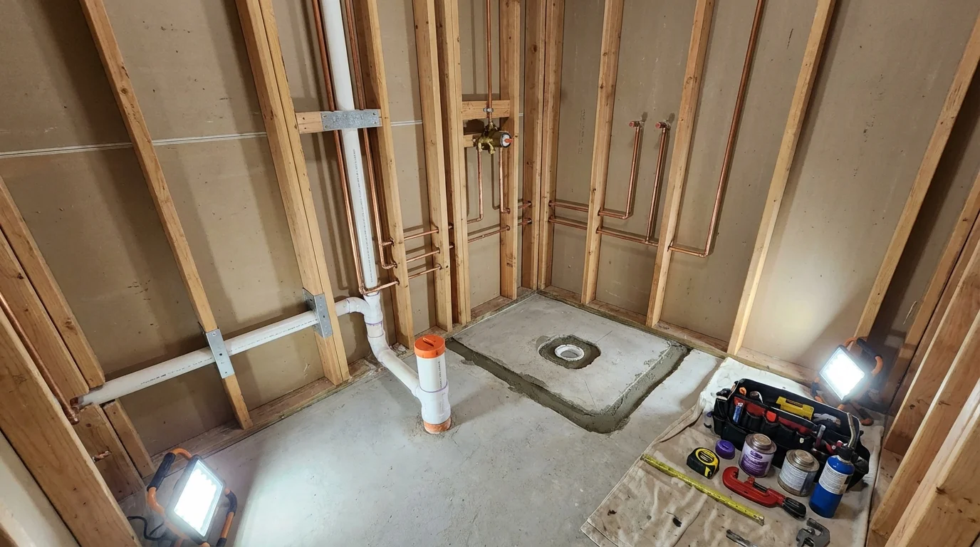 Bathroom rough-in plumbing during remodel by Johns Plumbing LLC in Memphis
